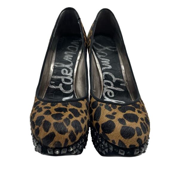 Sam Edelman Calf Hair Leopard Print Studded Heels - Picture 2 of 13